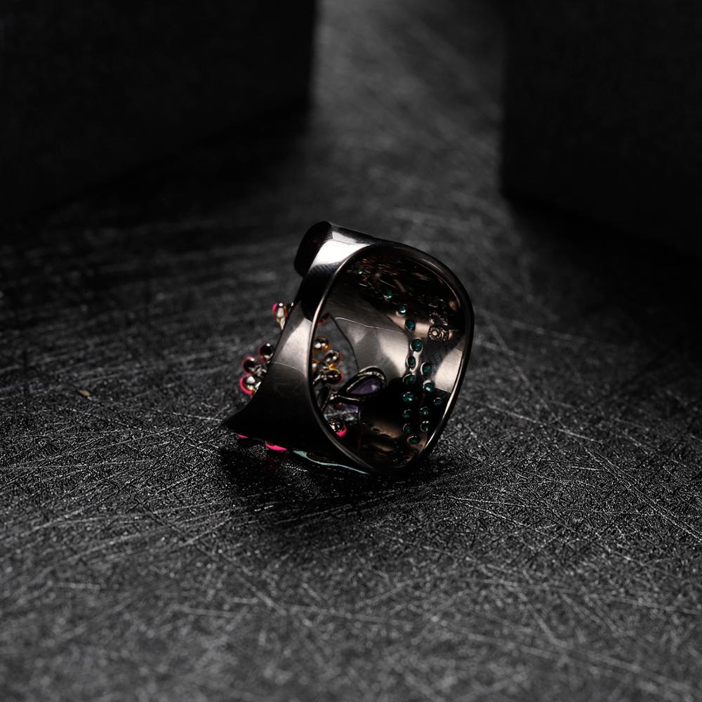 Gb Natürlicher Amethyst-Ring, 925er-Sterlingsilber, goldener Baum, Blumenstrom, Emaille-Handwerksring für Frauen, Mutter, edler Schmuck