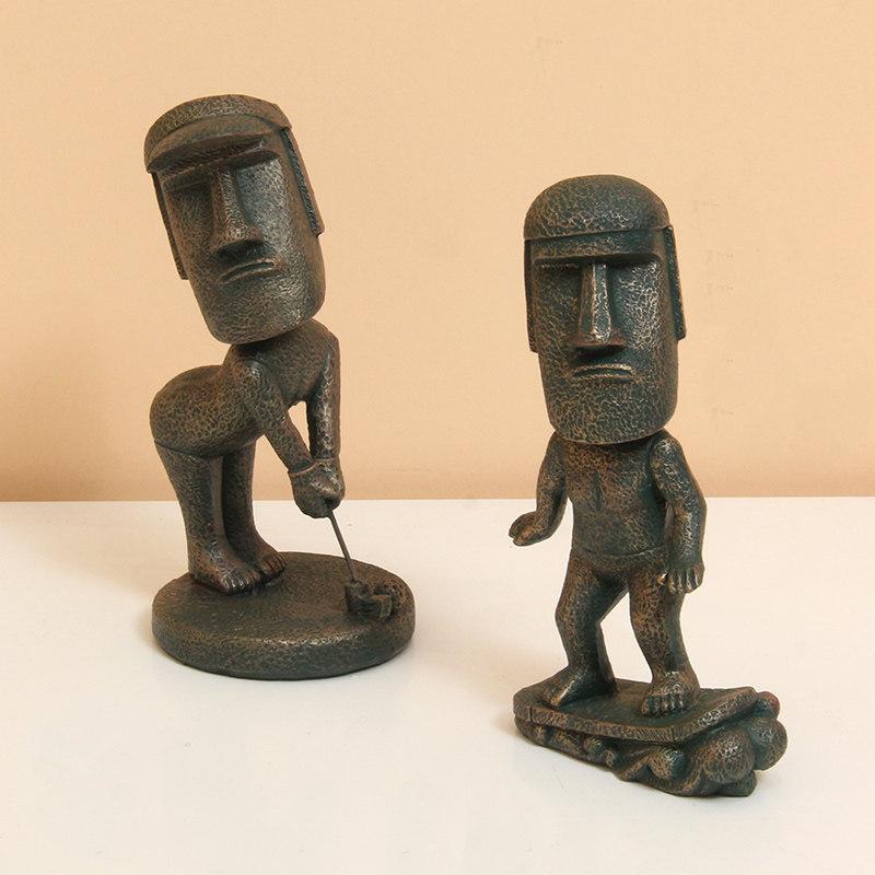 Moai Statue Mini Figure Set Easter Island Stone Sculpture Cute Abstract Desk Office Decor Collectible Gift For Fans