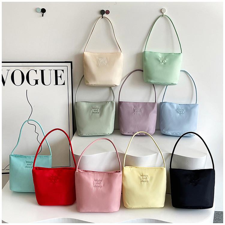 Water Bucket Bag For Women With Embroidery Nylon Casual Small Crossbody Purse For Daily Use