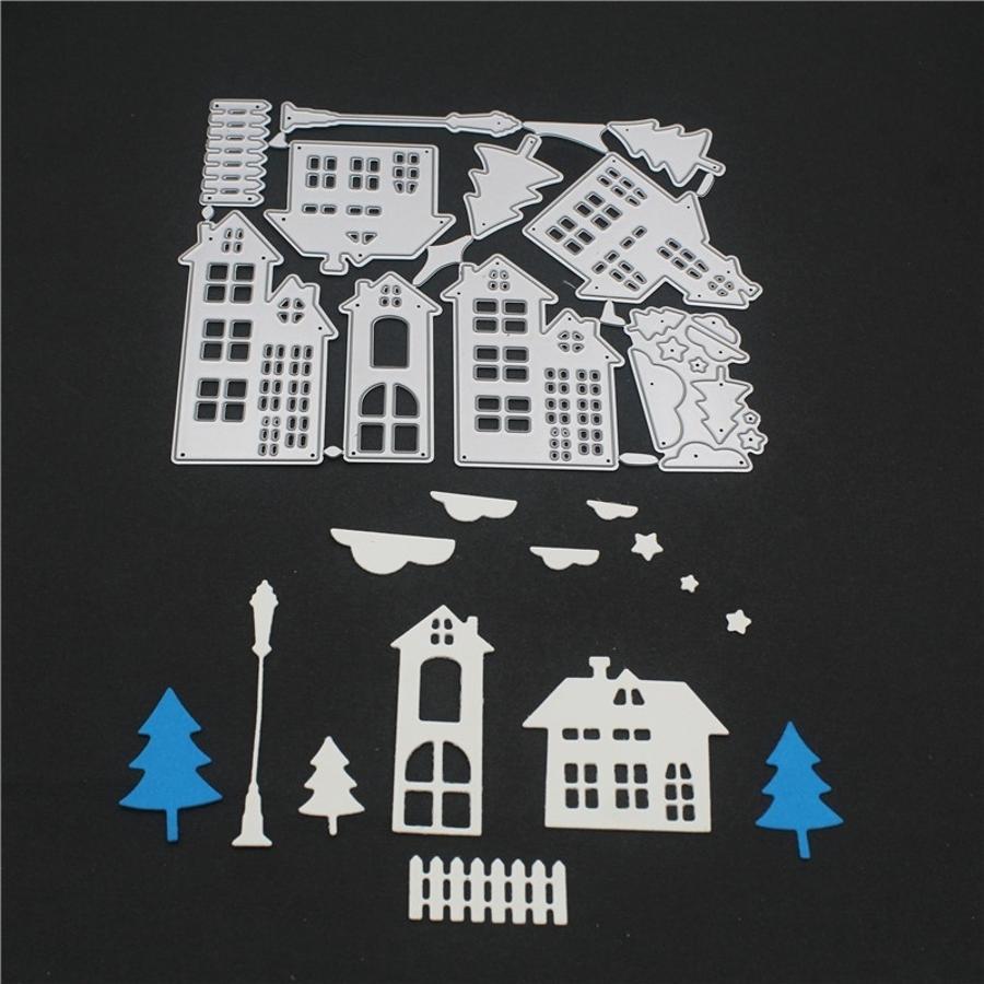 Creative House Village Metal Cutting Dies Carbon Steel Embossing Stencil For DIY Scrapbook Album Paper Card Craft Decor Mold