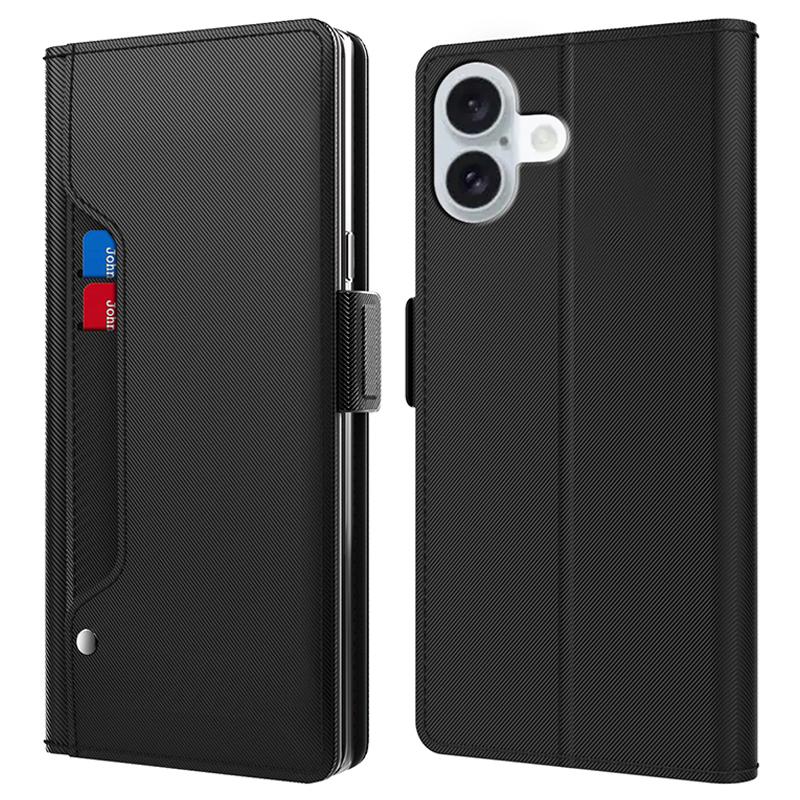 

For iPhone 16 Case PU Leather Mirror Flip Phone Cover Card Holder