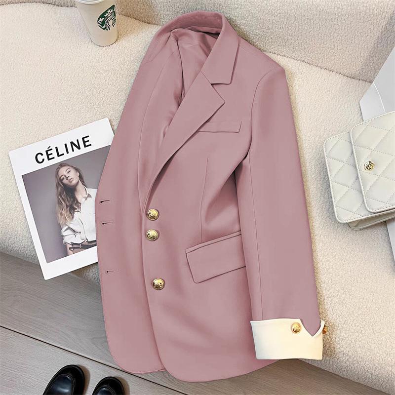 Korean-Style Pink Women's Suit Jacket: Spring/Autumn Fashion, Chic Business Attire