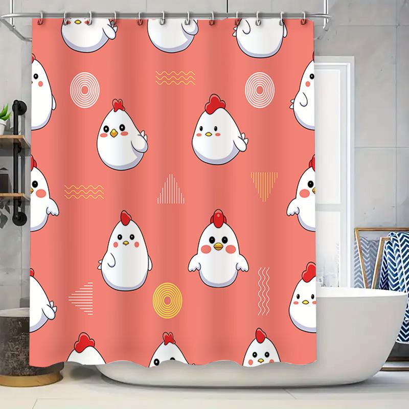 

Chicken Pattern Shower Curtain Bathroom Decor Waterproof Washable Fabric Printing Home Decoration Coral Red Pink White Chicken P W60H190(CM)-1 Pcs