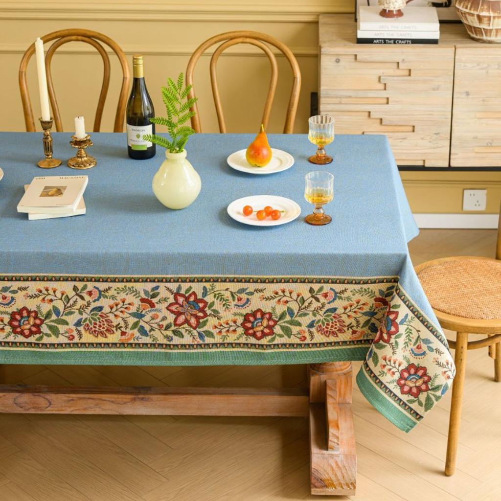 Soffbord Bordsduk Tyg Blåklockor Blomma Jacquard Krullad Kant Litterär Rektangulär Matsalsbordsduk