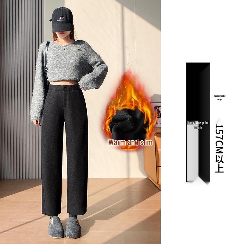 Pantaloni Harem Skinny da Donna a Vita Alta in Lana, con Velluto Interno, Ispessiti, Corti 8/9, Pantaloni Versatili per Completo Autunno/Inverno.