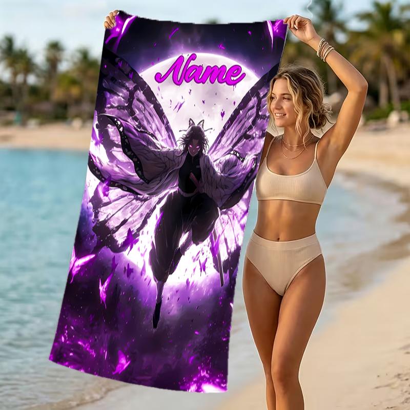 Customizable Personalized Beach Towels Demon Slayer Shinobu Kocho Themed designs.Suitable for the Beach, Yoga, Sports;ideal As Beach Accessories