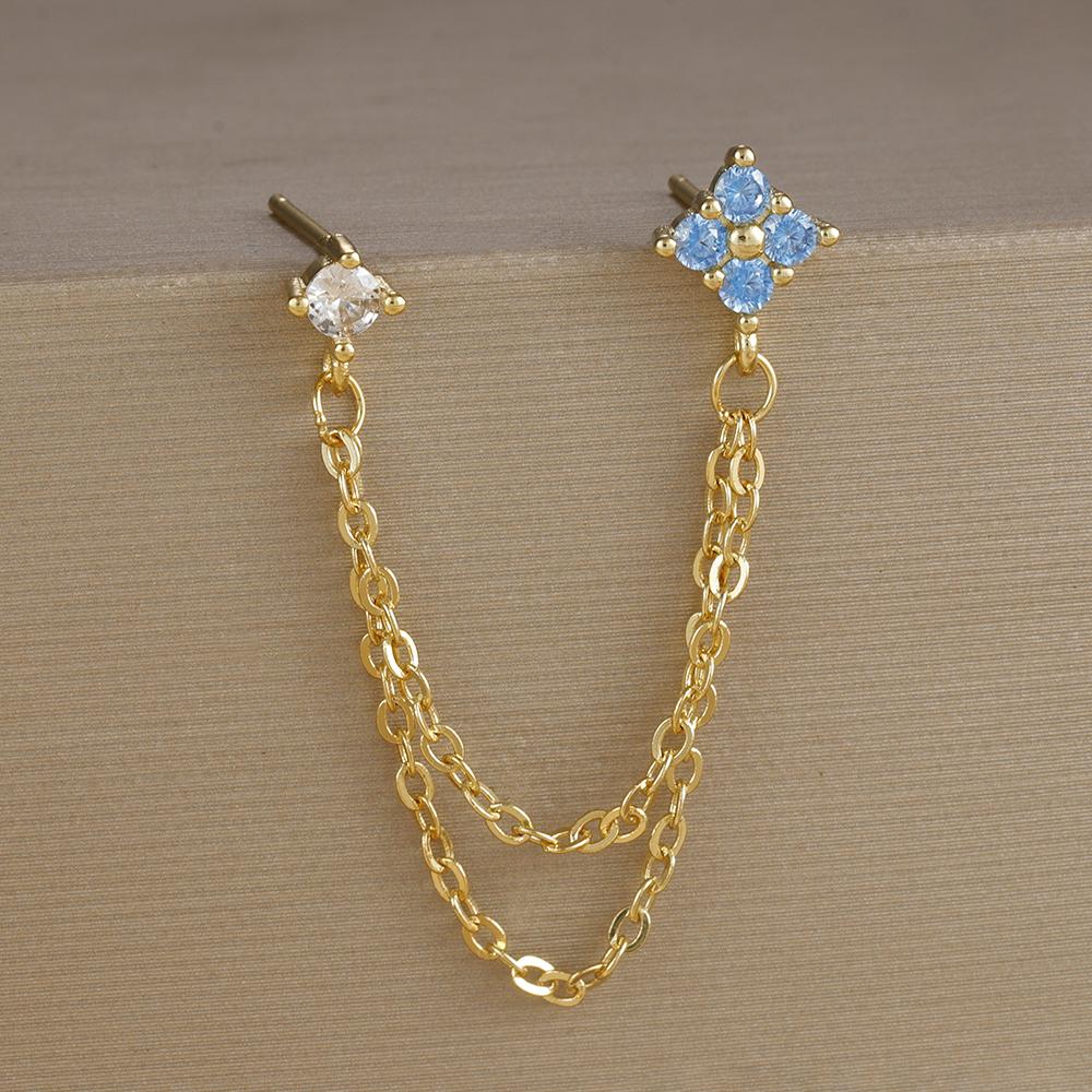 2PCS Stainless Steel December Birthday Stone Square Hanging Earrings Cubic Zirconia Chain Flower Dangle Earring Piercing Jewelry