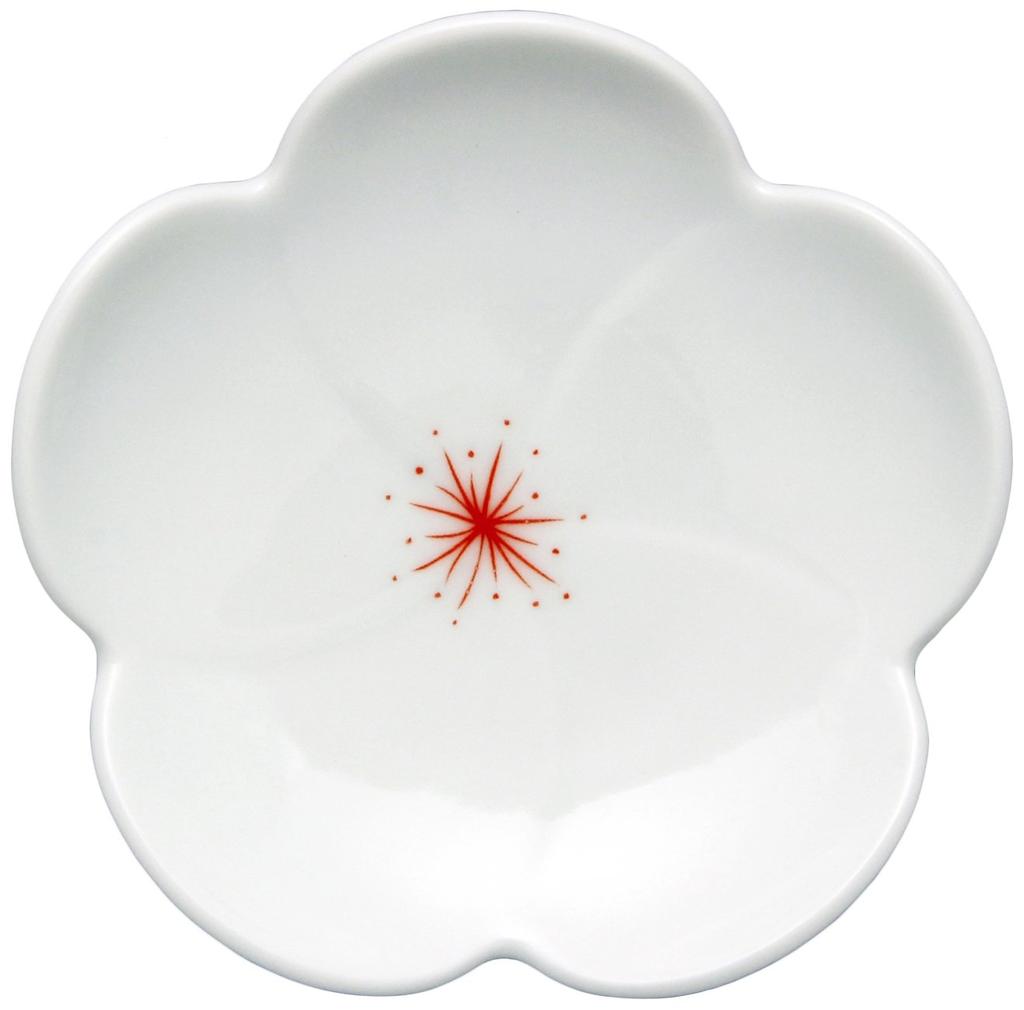 Arita ware Koraku kiln small plate red flower thread 96777 plum-shaped