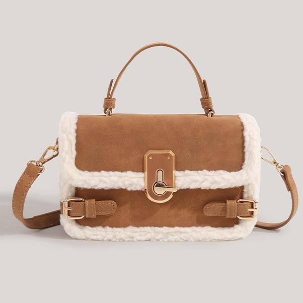 

Summer New Design Splicing Small Square Bag for Women s Niche, Versatile, Contrasting Color, High-end Handheld Crossbody коричневый