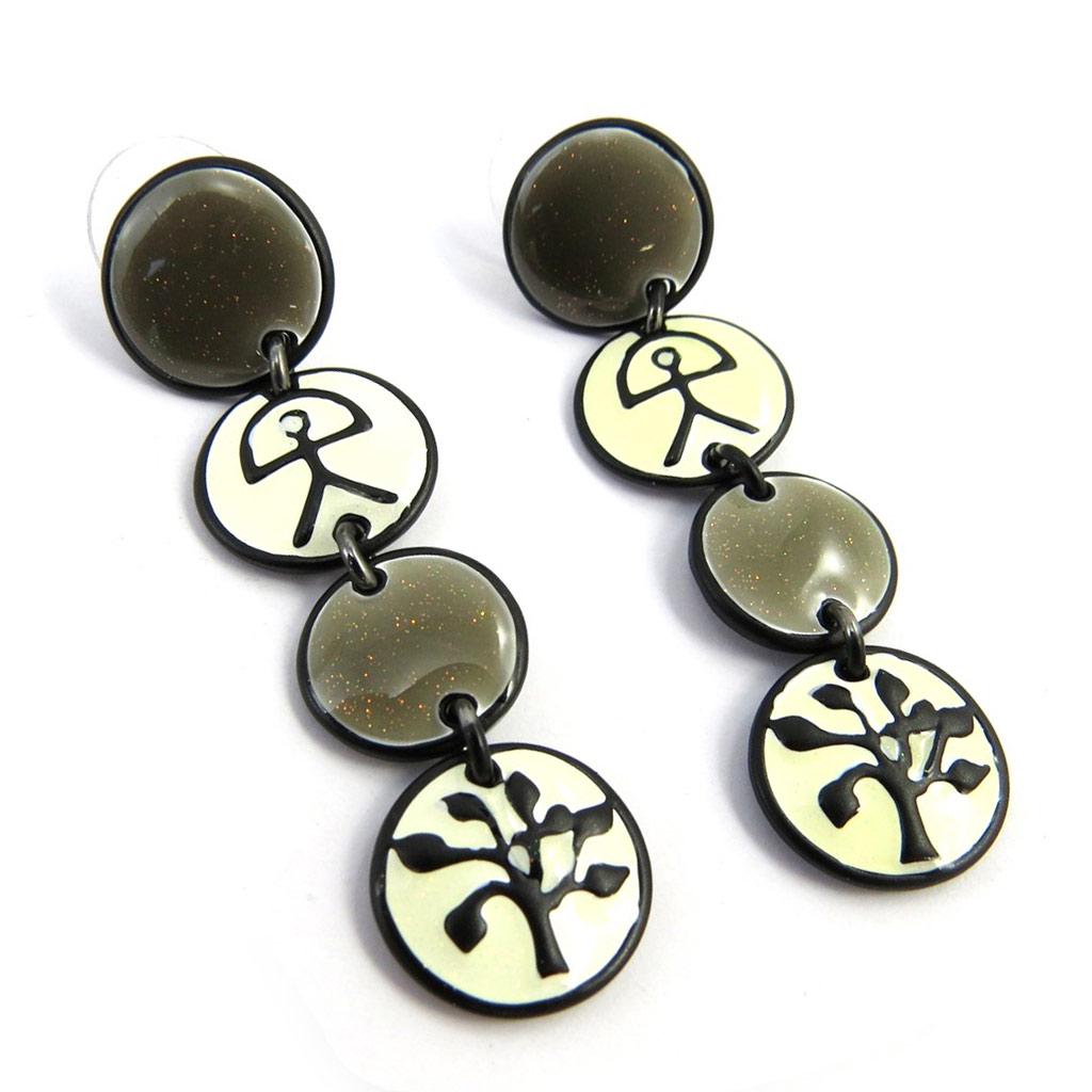 Les Trésors De Lily [J0473] - Black Grey 'Nomades' Designer Earrings