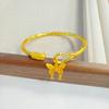 Gold Butterfly Bangle with Auspicious Inscription - Retro Chinese Style Open Bracelet