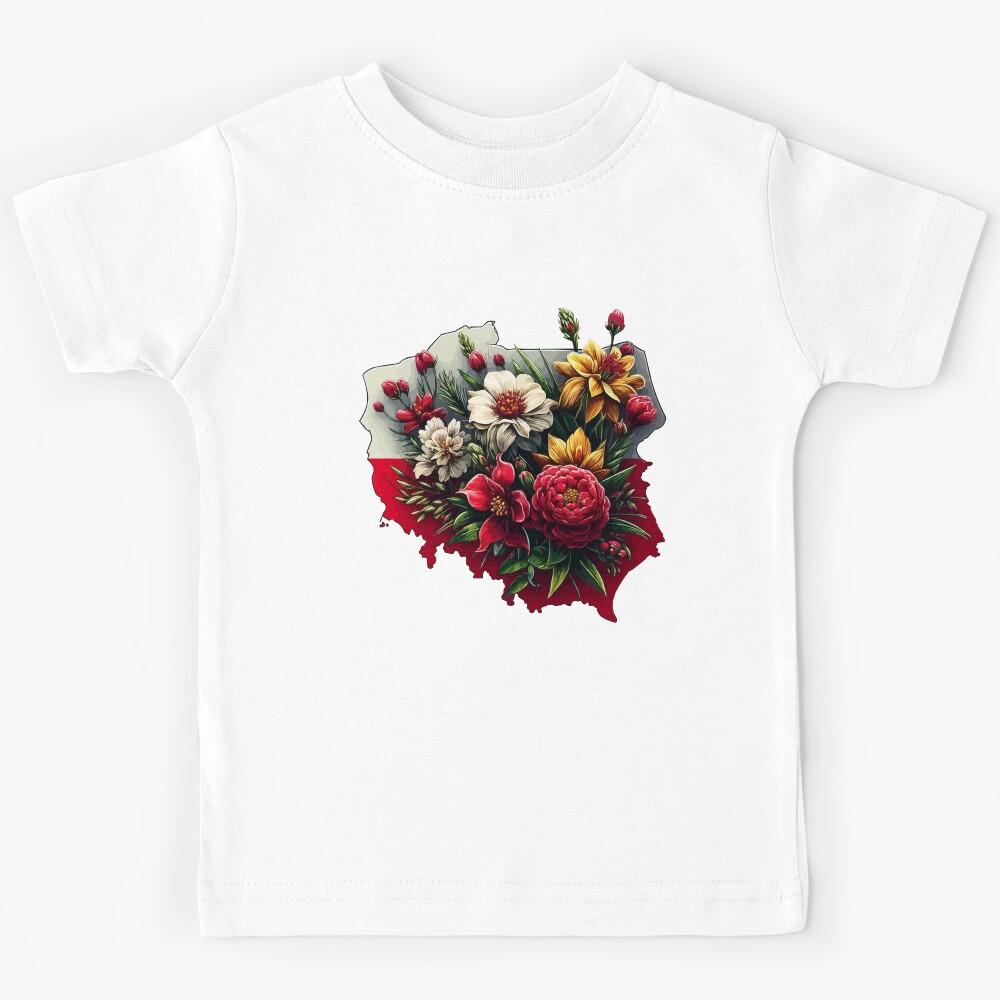 Floral Poland Map Flag Flowers women Girl Colorful Flowers Kids T-Shirt 170