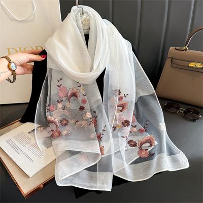 Luxuriöser, glänzender Spitzenschal aus Seide für Damen, Hijab, weiche Wolltücher und -tücher, große Blumen, dünne Schals, Foulard, Weiblich, Bufanda, Neu