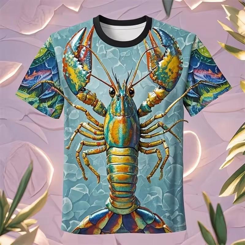 Funny Crayfish Graphic Short Sleeve Children's Clothing Boy Tshirt Fashion Casual Kids Summer Clothes Girl Clothes O-Neck Tops