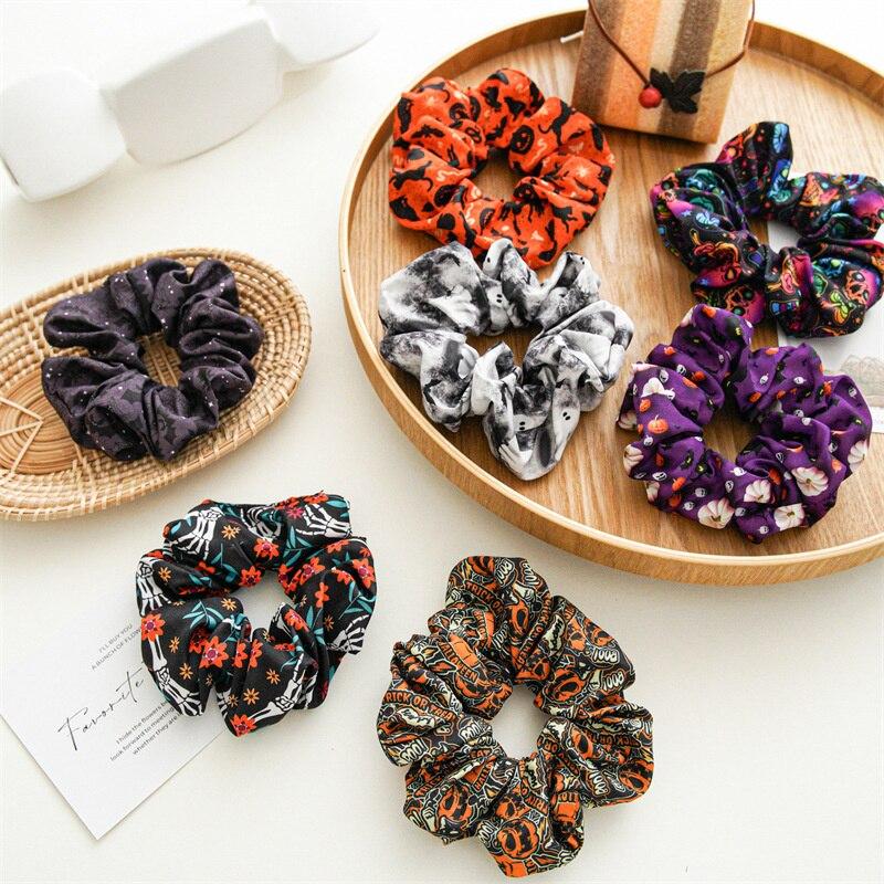 Țesătură de Halloween Bandă lată încrucișată Moda desene animate Elastic Bucla de păr Scrunchie Bentita de păr Femeie Imprimare Accesorii pentru păr Articole pentru cap
