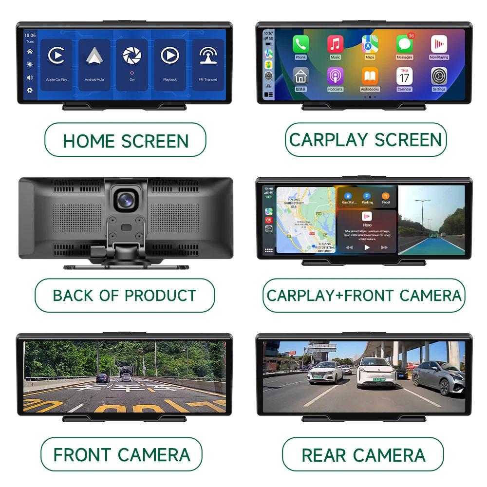 10.26" Dash Cam Rearview Camera Wifi Carplay & Android Auto 2K DVR GPS Navigation Video Recorder Dashboard Dual Len 24H Park AUX