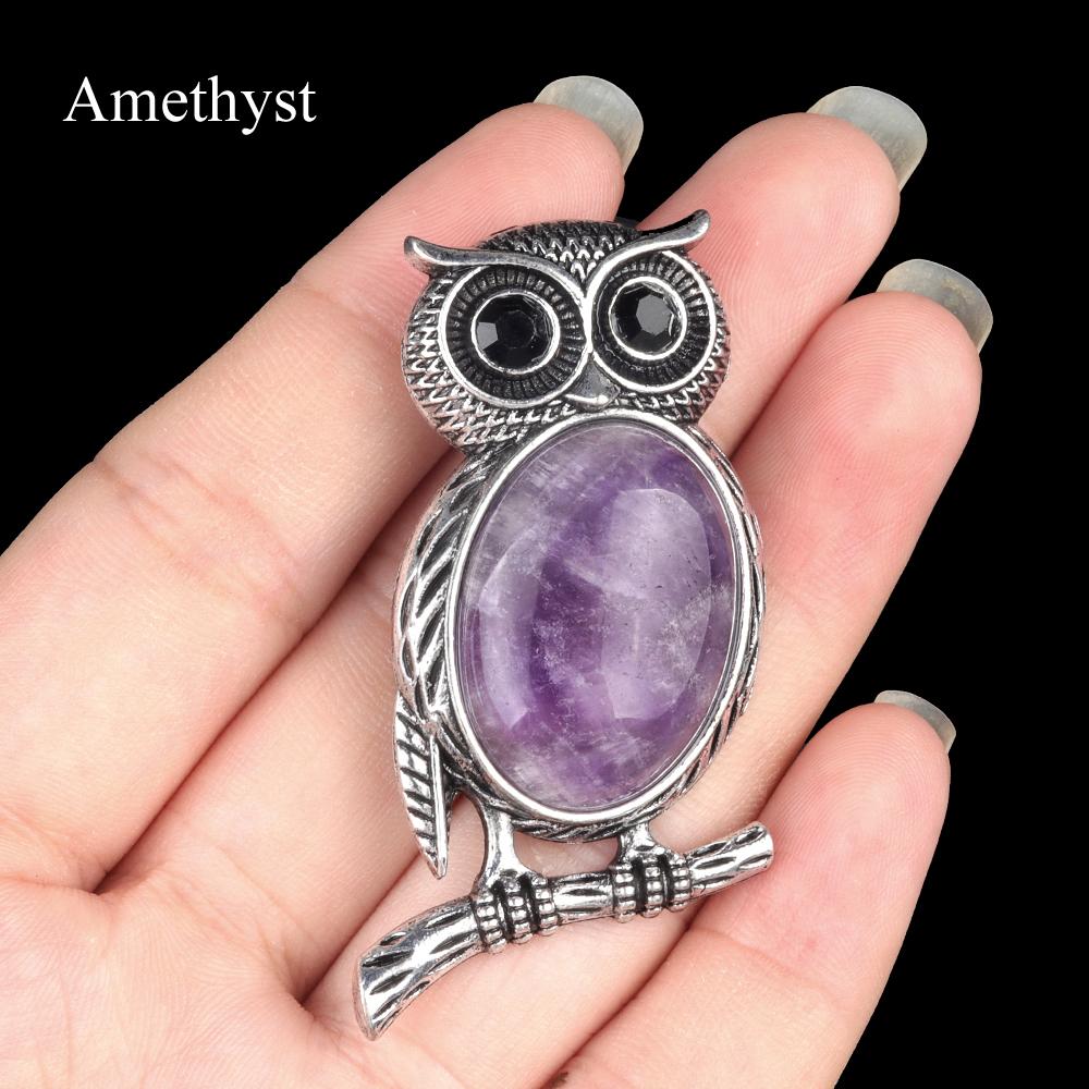 1Pc, Halloween Owl Shape Reiki Healing Crystal Pendant Brooch Pin, Unique Dual Purpose Design, for DIY Unisex Necklace Accessories or Hanging Clothes