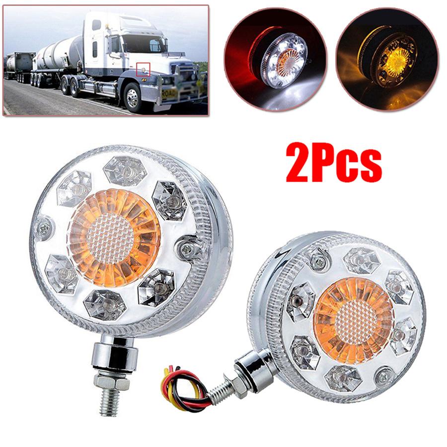 2pcs Round LED Pedestal Fender Light Truck Trailer Double Face Turn Signal Brake