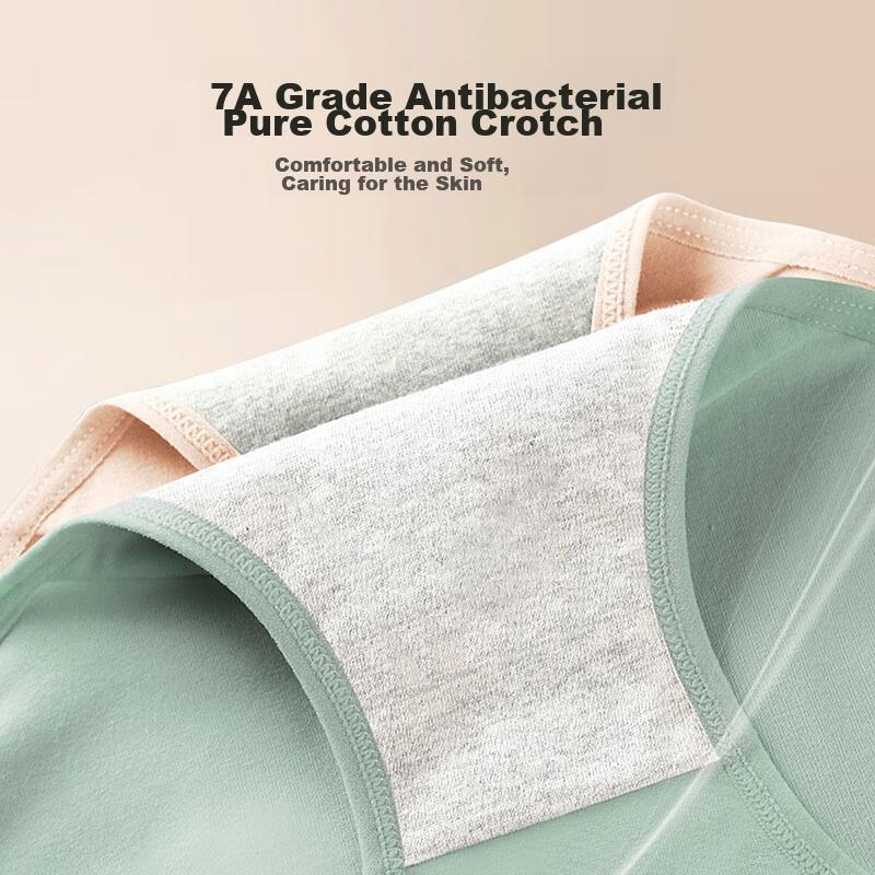 LangSha High-Waisted Women's Underwear, 4 Pairs, Pure Cotton Antibacterial Crotch, Ladies' Tummy Control Comfortable Plus Size Cotton Triangle Panties