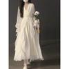 Gentle White Moonlight Dress Fairy Super Fairy High-end French Temperament Early Autumn Pure Apricot Long-sleeved Skirt