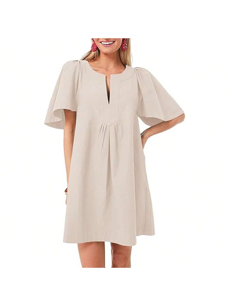 Women's Flutter Sleeve Mini Dress V Neck Loose Flowy Casual Summer Dress
