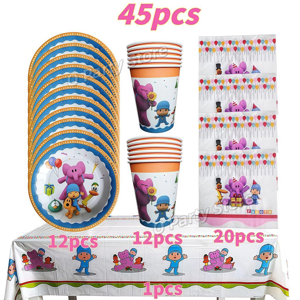 Pocoyo Geburtstag Dekorationen Einweg Geschirr Becher Teller Luftballon Banner Für Kinder Mitgebsel Babyparty Deko Party Zubehör Geschenk