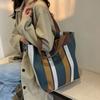 Canvas Bag Large Capacity Shoulder Bag for Female Striped Tote Bag
