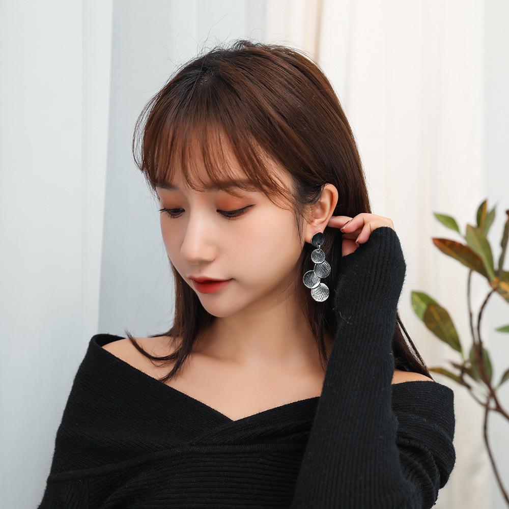 Versatile European & American Retro Silver Multilayer Circle Stud Earrings for Women