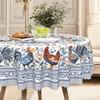 Vintage Cock Printed Tablecloth - Rustic Floral Design With Blue And Brown Accessories, Mechanism Polyester Fabric