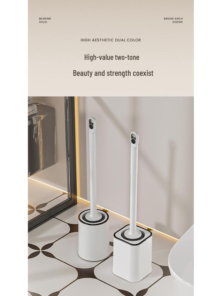 Wall-Mounted Bathroom Toilet Brush Set with Long Handle and Base - New Model for Efficient Cleaning
