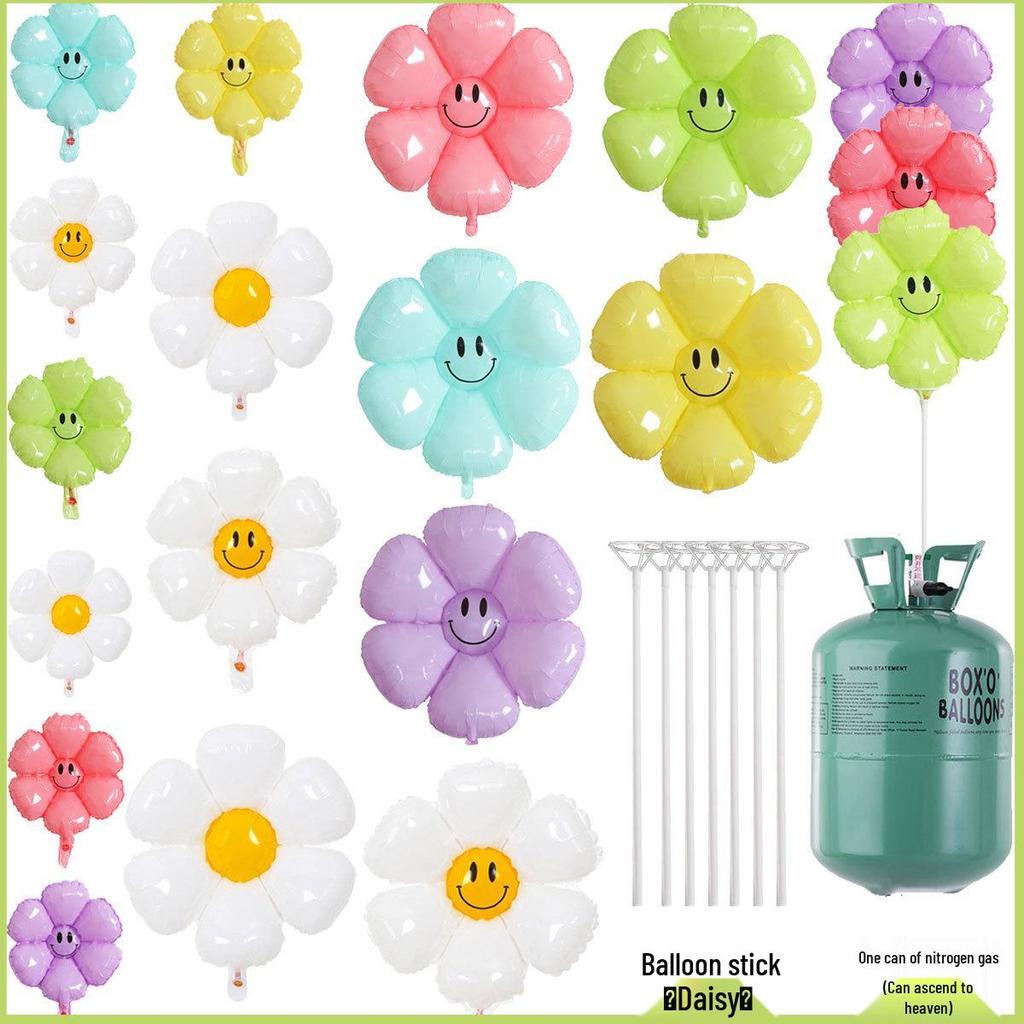 Daisy and Sunflower Balloons - Kids' Birthday and Wedding Decoration, Aluminum Foil with Smiley Faces