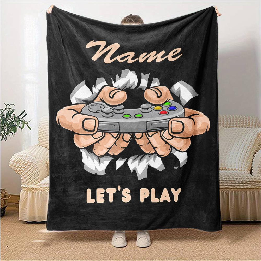 Custom Name Game Controller Theme Printed Blanket - Perfect for Couch, Bed, Travel & Outdoor Use | Machine Washable, Cozy & Durable.
