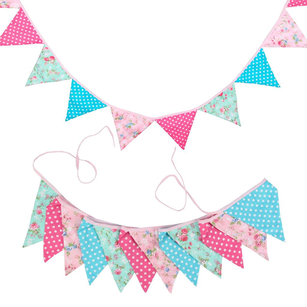 Pink Pastoral Floral Cotton Bunting: Children's Party or Wedding Decoration Hanging Flag