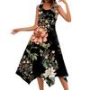 Lässiges, modisches Damen-Midikleid mit Rundhalsausschnitt, ärmellos, Blumendruck, unregelmäßiger Saum