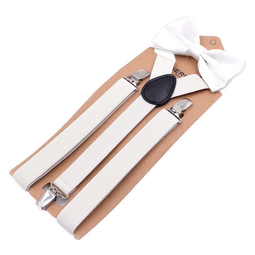 Unisex Bow Tie & Suspenders Set, 3 Clips Adjustable Elastic Braces for Casual & Formal Occasions