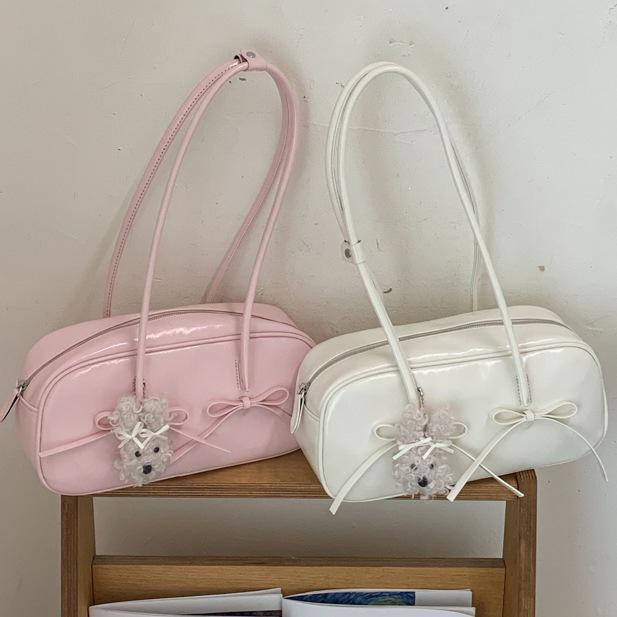 2025 Women's Korean Style Bow Baguette Shoulder Bag - Versatile Boston Bowling Bag