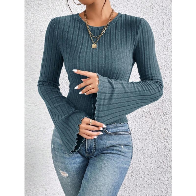 Women S Slim Fit Long Sleeve Knit Top Crew Neck Brushed Fall Winter