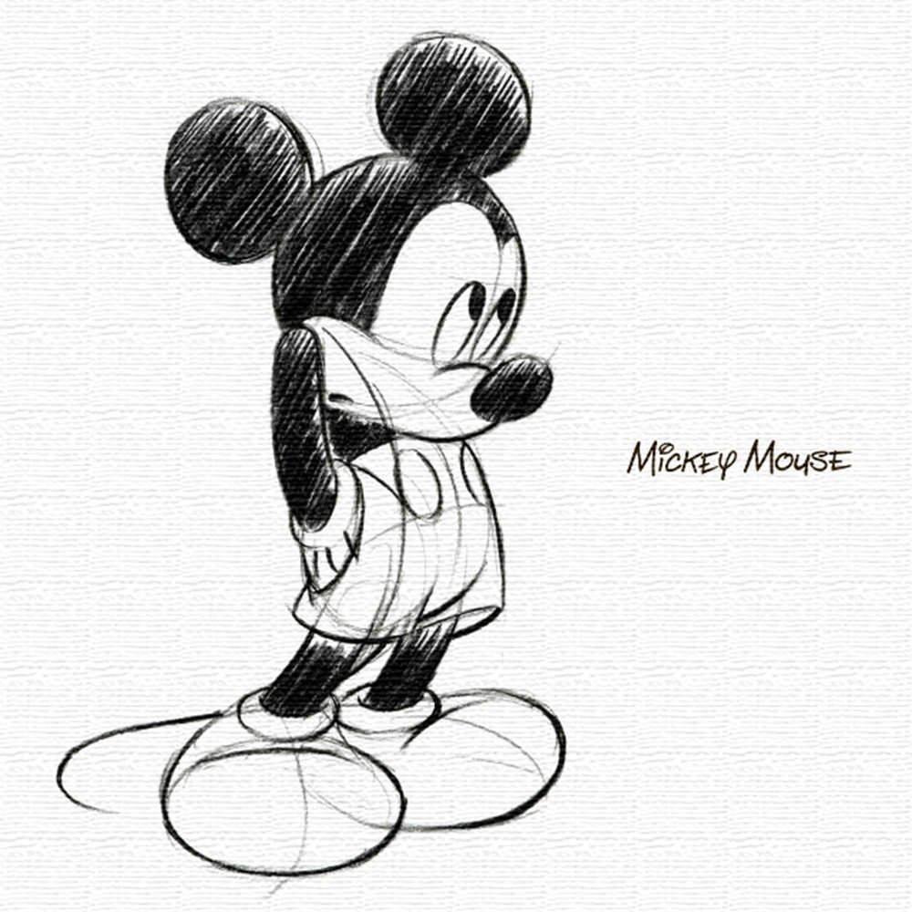 Disney Mickey Mouse Art 30cm X Made In Stylish Interior Living Room Monochrome Simple Fabric Panel, 30cm, Japan, Poster, Decor, Decor, Sketch, Panel,