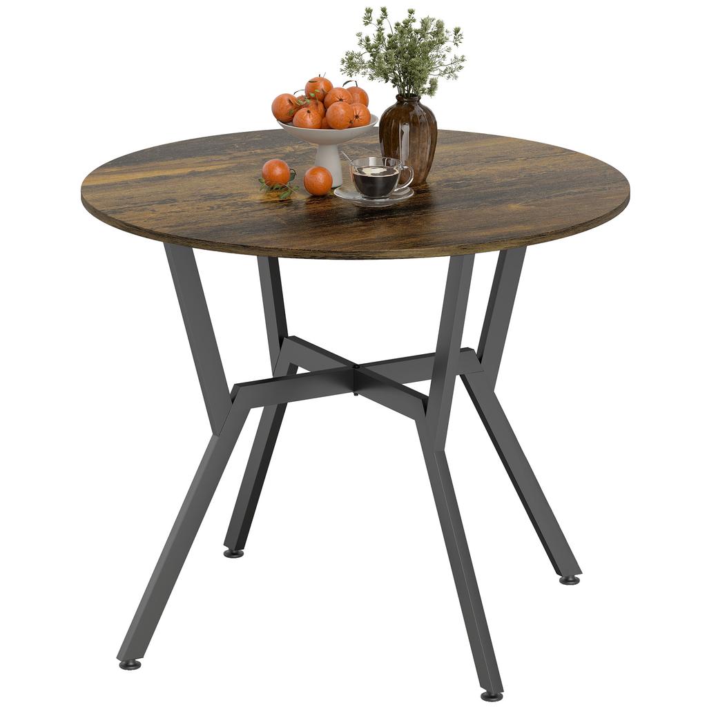 Dining Table, Round Kitchen Table with Black Legs, Anti-slip Foot Pads for Living Room, Dining Room 90 x 76 cm, Rustic Brown