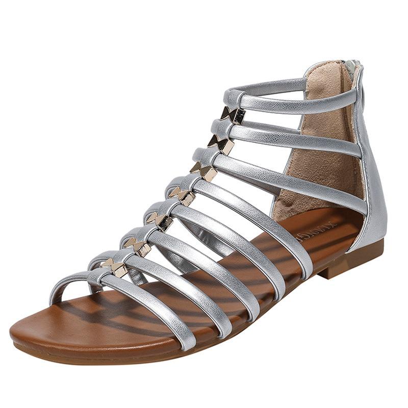 Sandales croisées pour femmes, chaussures romaines simples d'été pour vacances en bord de mer, nouvelles chaussures rétro à dos plat avec fermeture éclair ethnique bohème