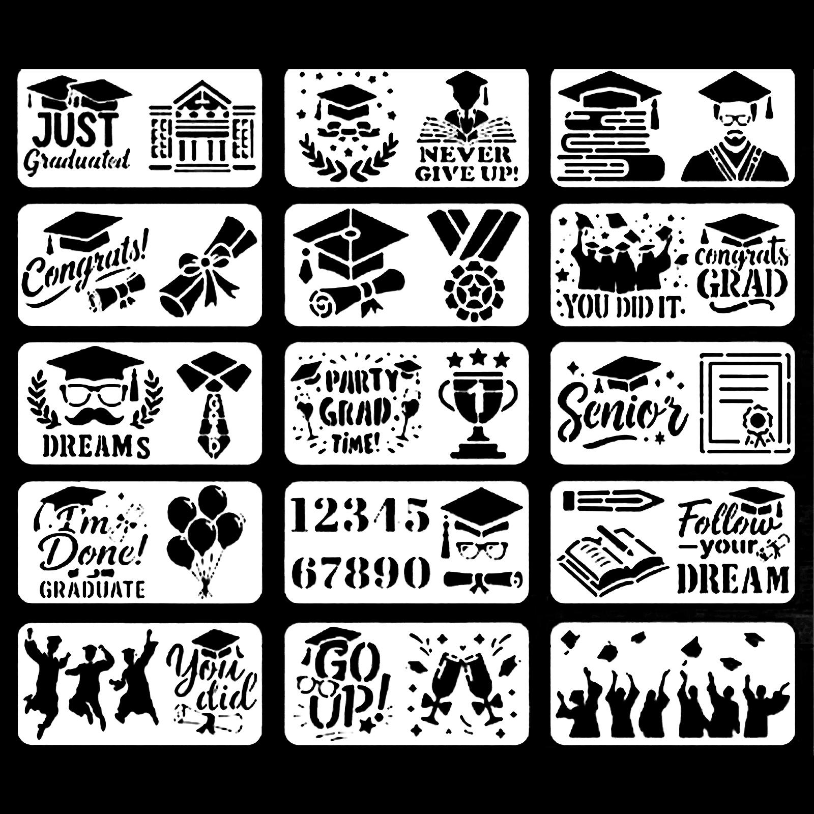 

Graduation Wall Stencil Reusable Painting Template Congrats Grad Walls Templates For DIY Crafts Wall Canvas Fabric Graduation-Party