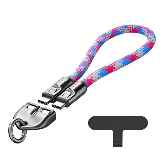 

C to C 240W Charging Cable 2-in-1 Cell Phone Lanyard Wearable Bracelet Portable 5A Fast Charging USB-C Data Cable for Smartphones Tablets Laptops 30cm рожевий