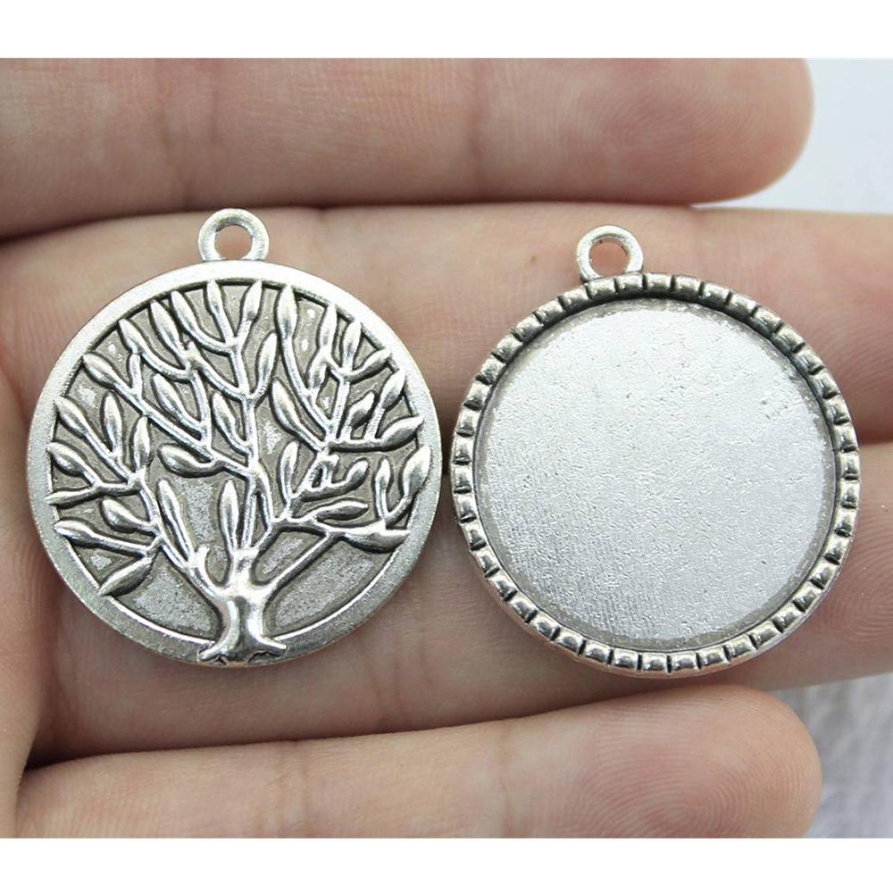 

4pcs Fit 25mm Round Glass Cabochon Base Setting Pendant Tray For Jewelry DIY Making Antique Silver Color FM4030