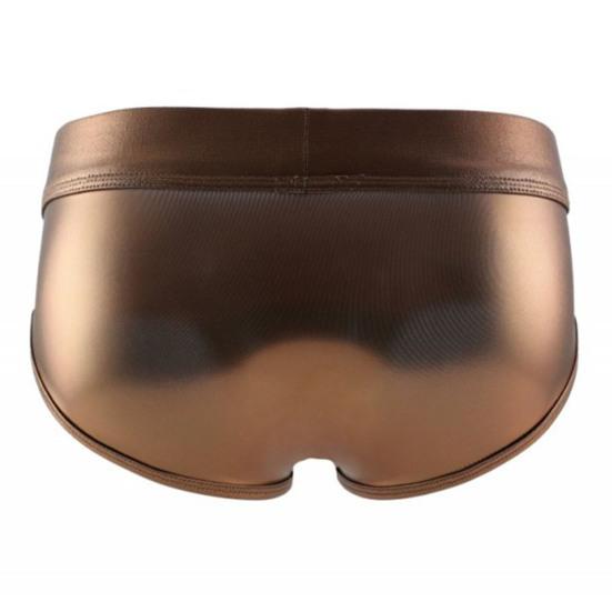 Men Underpants Glossy Faux Leather Low Waist Smooth Anti-septic Reflective Seamless U Convex Elastic Soft Breathable Club Performance Party
