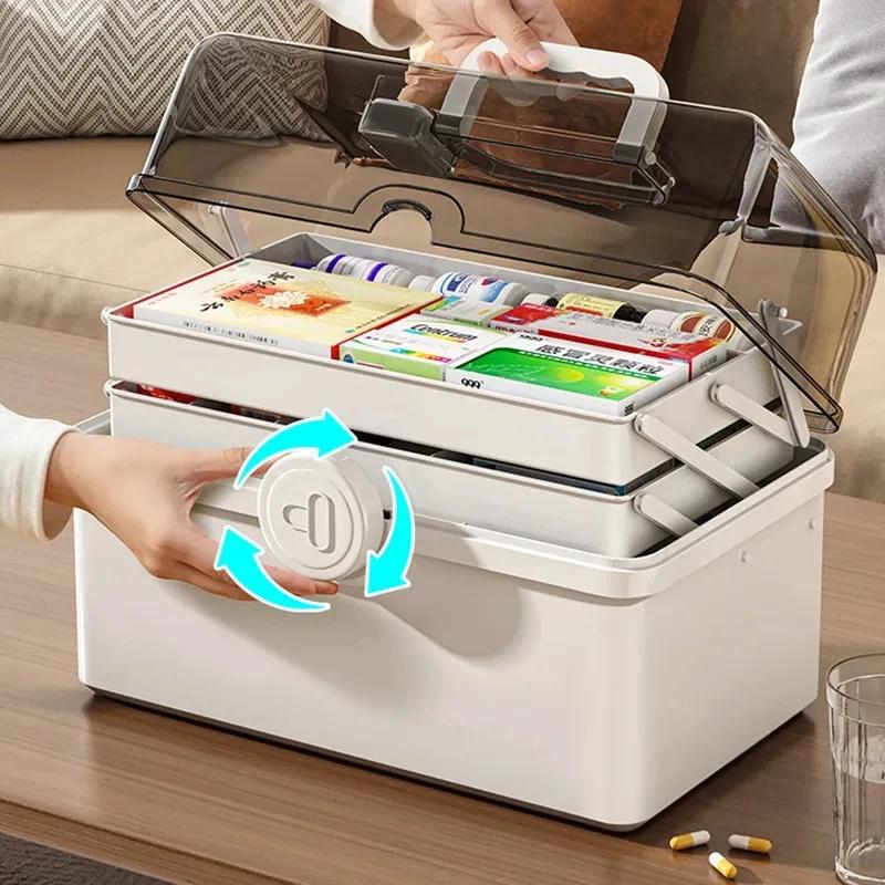 Super Large Capacity Pill Cases Organizer First Aid Kit Family Multilayer Box For Home Handle Medicine Storage Plastic Container