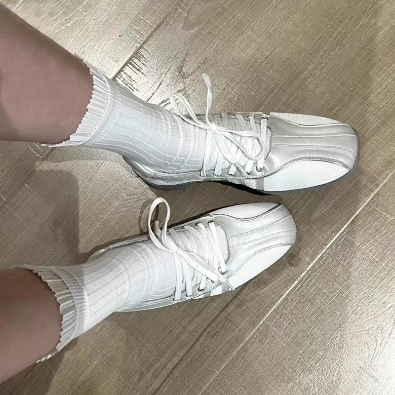 In-Stock Women's German Training Shoes: 2025 Autumn Korean Square Toe, Cross Strap Ballet Sneakers