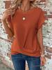 2026 Spring/Summer Women's Solid Color Round Neck T-shirt with Elegant Twisted Hem