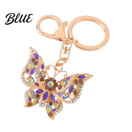 Rhinestone Keychain Butterfly Sparkly Charm with Keyring Dazzling Elegant Enamel