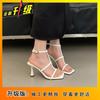 French elegant open-toed sandals women's 2025 summer new versatile square head with thin heels light luxury high heels women