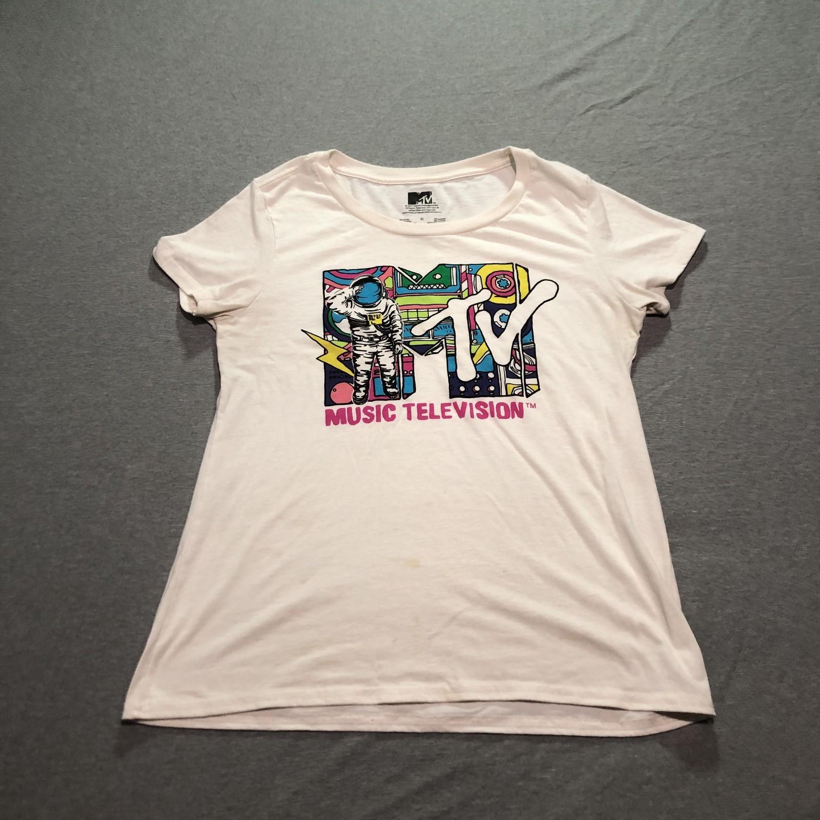 Mtv T Shirt Women s XL Graphic Print Logo Music Television Lounge White Tee M